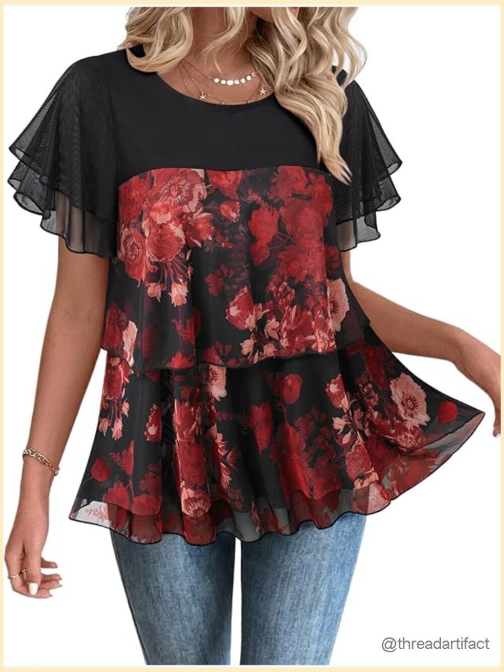 Crew Neck Short Sleeve Summer Tunics Dressy Casual Boho Blouses Tops